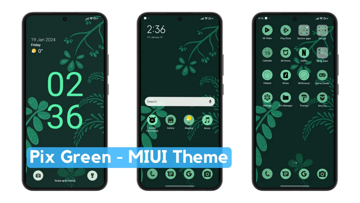 Pix Green MIUI Theme with Colorful Pixel Experience
